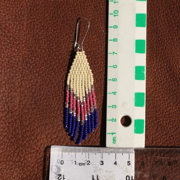 Pink & Blue Chevron Fringe Earrings - Picture 4 of 4